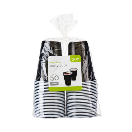 16 oz Black Party Cups, 50 pack by True