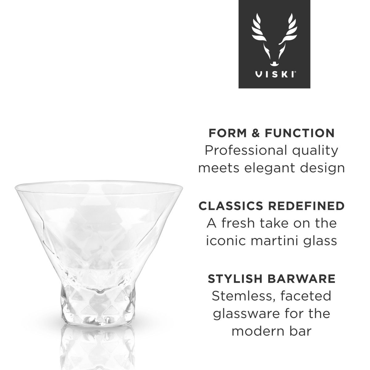 Viski Heavy Base Crystal Martini Glasses, Set of 2 ,Clear, 7.5 oz