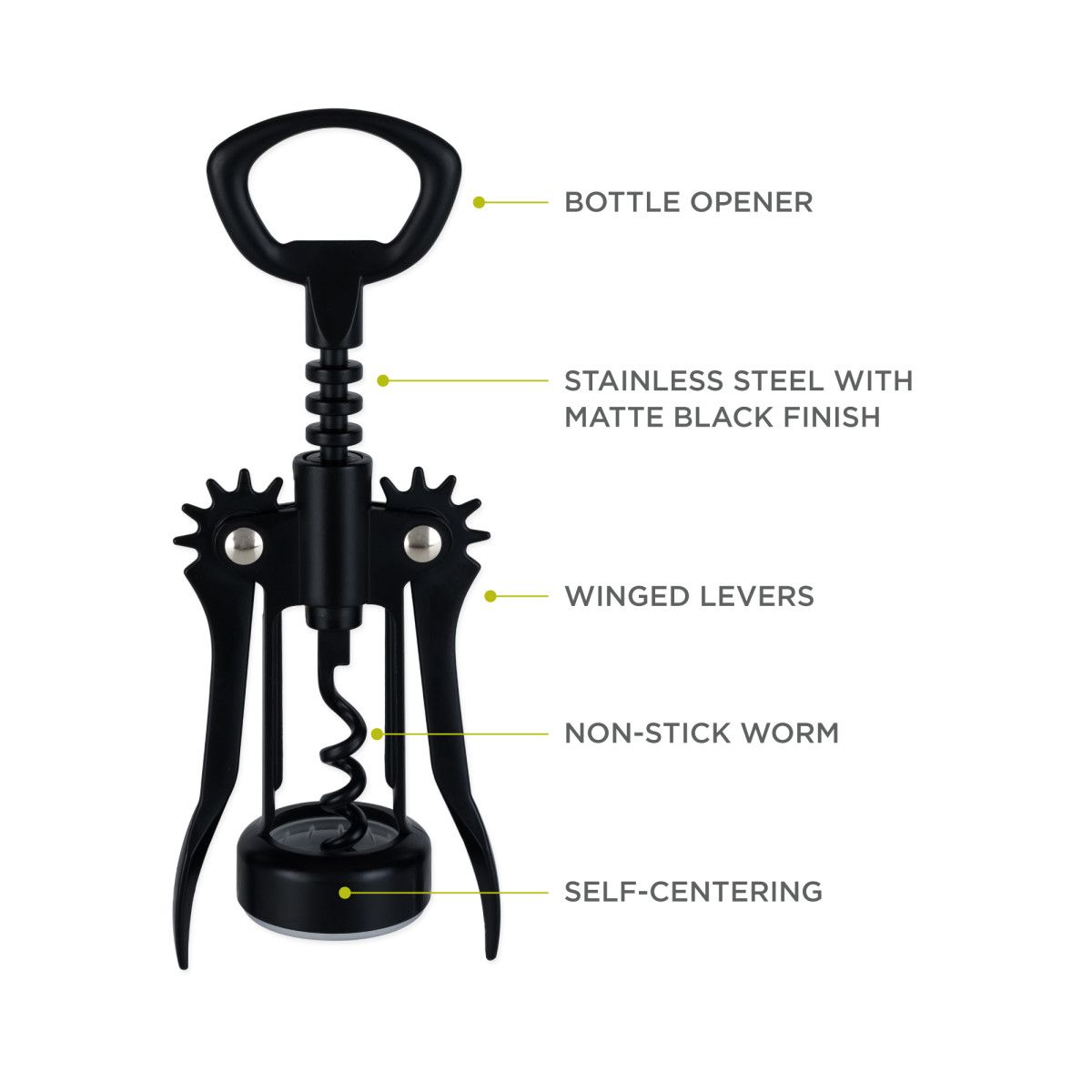 True Soar Winged Corkscrew Wine Opener - Self Centering Worm