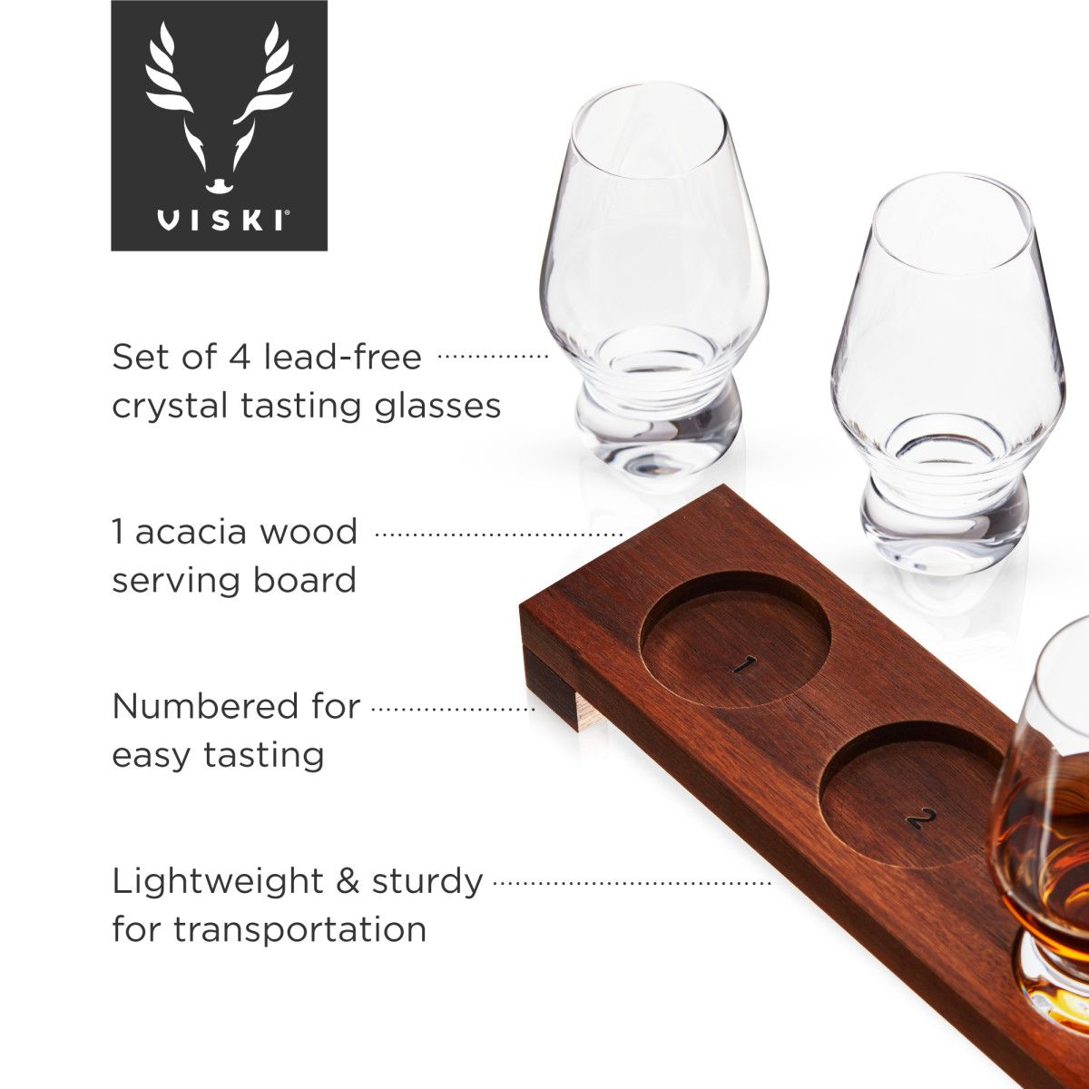 True Spirit Tasting Flight Kit, Liquor Glasses with Wooden Serving Tray for  Scotch, Whiskey, Brandy, Set of 3 5 Oz Tumblers, 1 Board 