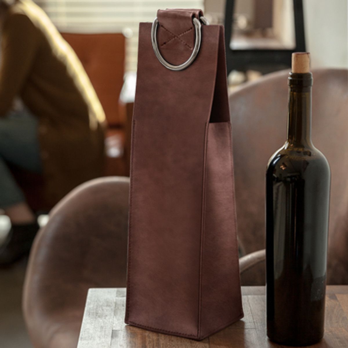 Wine Carrier. For One Bottle Leather Wine Tote. Wine Holder