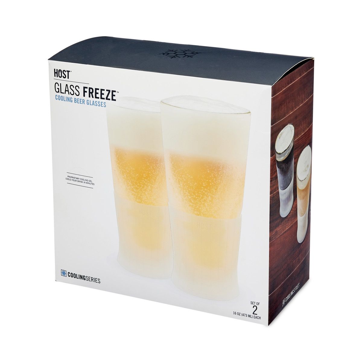 Host Freeze Beer Freezer Gel Chiller Double Wall Frozen Pint Set of 2, 16  oz, White Glass 2-Pack