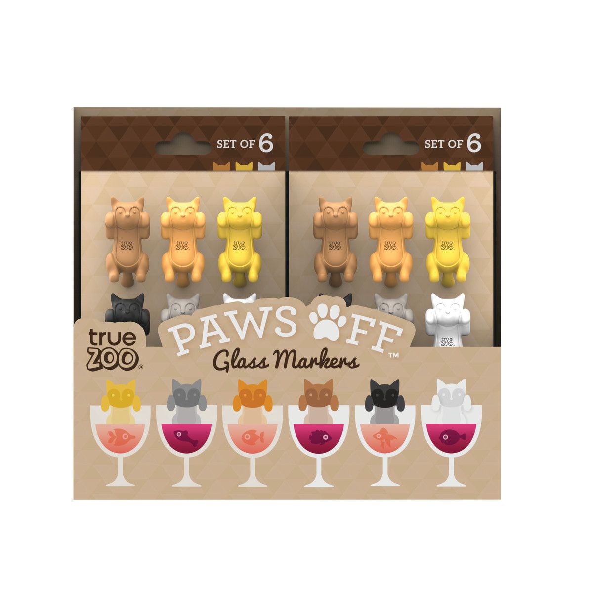 True Zoo Paws Off Glass Markers, Silicone Wine Charms, Cat Drink Markers,  Wine Charm Gifts, Silicone, Multicolor, Set of 6