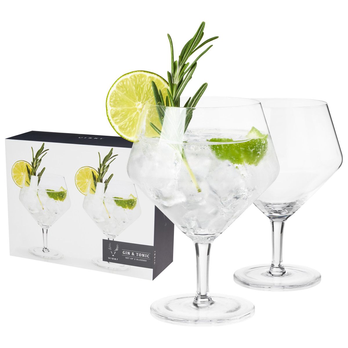 Viski Raye Angled Gin & Tonic Crystal Glasses Set of 2, Lead-Free Premium  Crystal Clear Glass, Cocktail Glasses, Stemmed Cocktail Glass Gift Set, 14  oz
