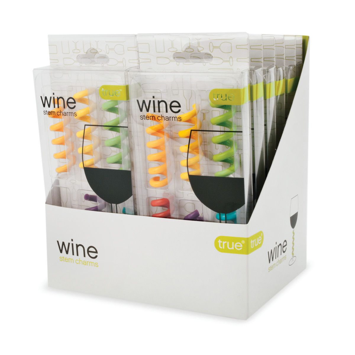 Stem Spring: Set of 6 Multicolored coil shaped Silicone Wine Glass Marker  Charms by True Zoo
