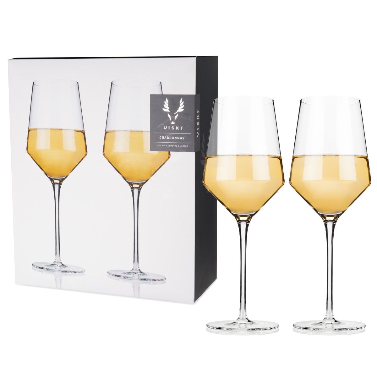 Viski Raye Angled Crystal Chardonnay Wine Glasses Set of 2 - Premium  Crystal Clear Glass, Modern Stemmed, Flat Bottom White Wine Gift Set - 13oz