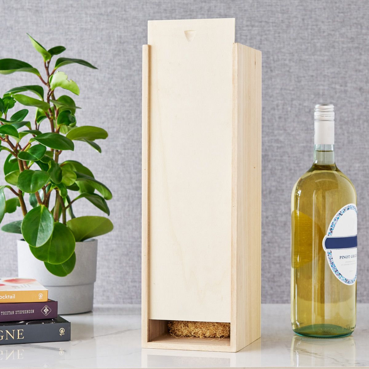 Twine Wine Bottle Gift Box - Wood Wine Box With Lid, 2 Stemless