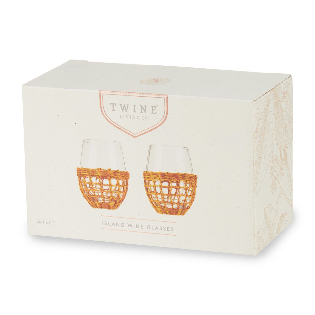 Twine Island Wine Glasses, Stemless Glassware with Seagrass Wrap Cover for  Drinks or Water, Dishwasher Safe, 16 Oz, Set of 2