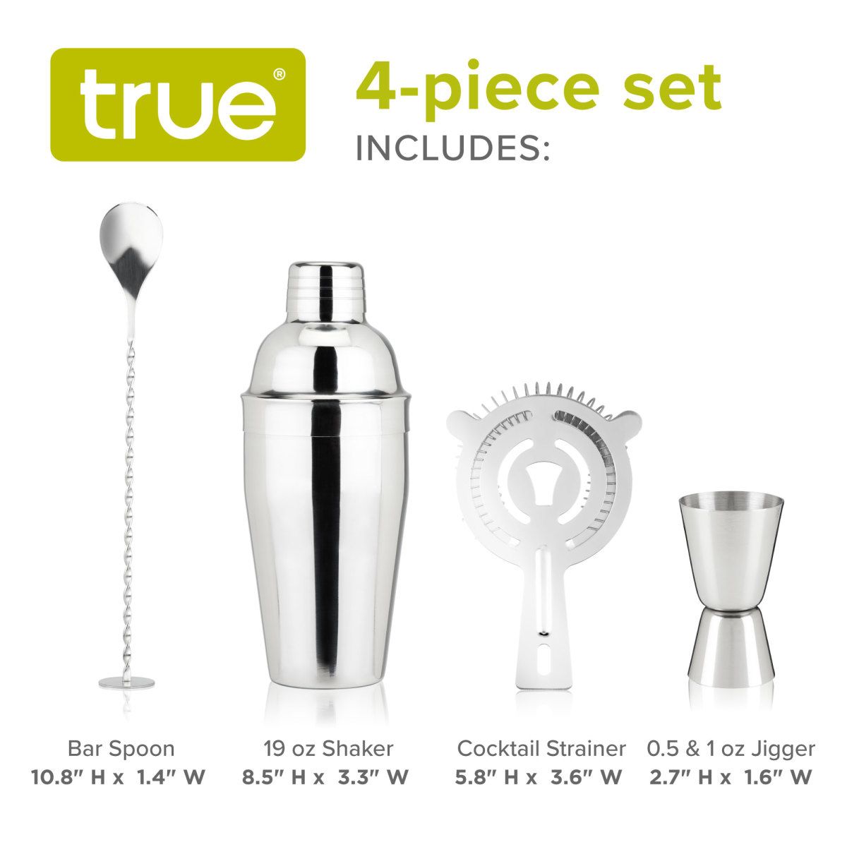 True True Barware Set Cocktail Bar Tools with Cobbler Shaker with