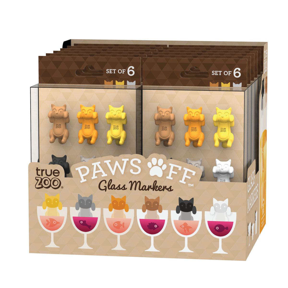 True Zoo Paws Off Glass Markers, Silicone Wine Charms, Cat Drink