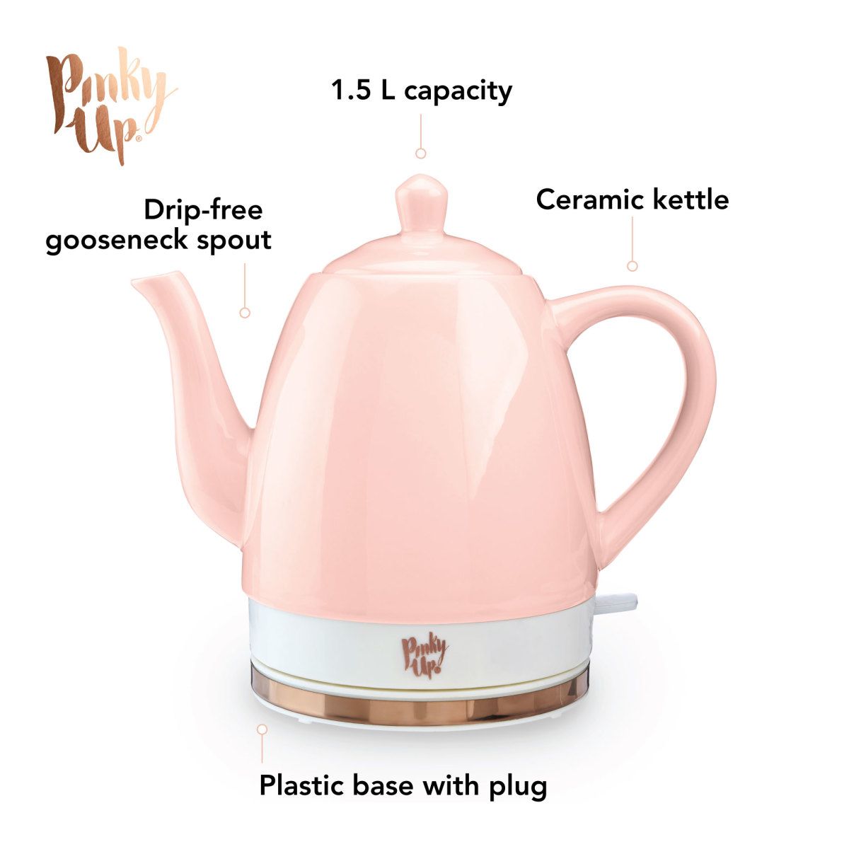 Noelle™ Pink Ceramic Electric Tea Kettle by Pinky Up®, Pack of 1