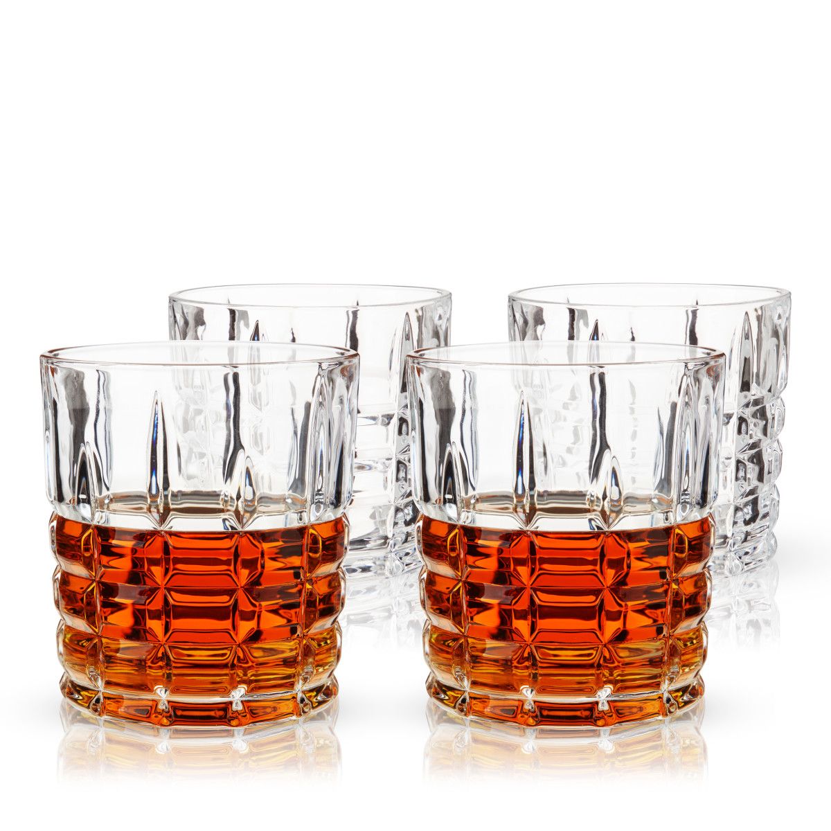 Viski Highland Highball Glasses Set of 4 - Square Cut Crystal Tumblers,  Holds 12 oz