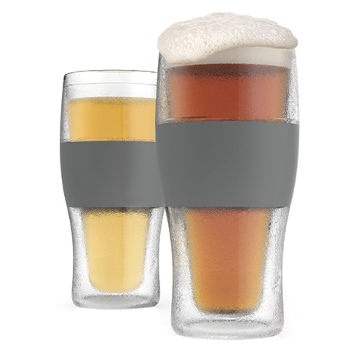 Host Beer Freeze 16 oz Cooling Cups in Black/Grey Bands (Set of 4)