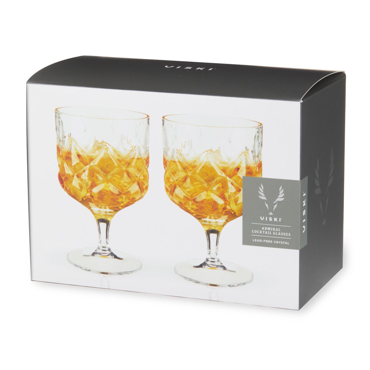 Viski Admiral Stemmed Cocktail Glasses, Faceted Lead-Free Crystal Short  Footed Coupes For Bar Carts, 9 Oz, Set Of 2