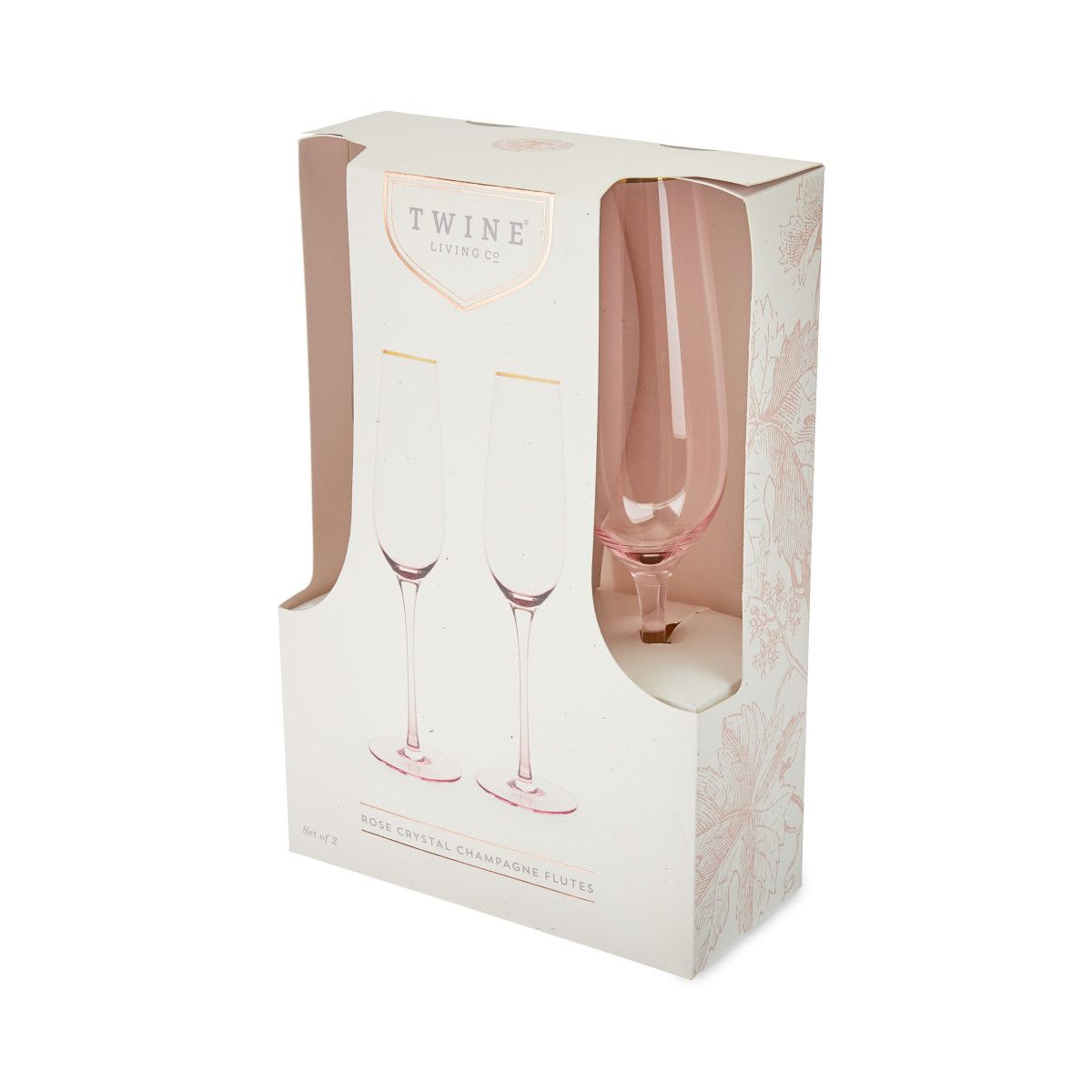 Twine Rose Champagne Flutes, Gold Rimmed Pink Tinted Crystal Wine Glass  Set, Stemmed Sparkling Wine Glasses, Set of 2, 8 Ounces 