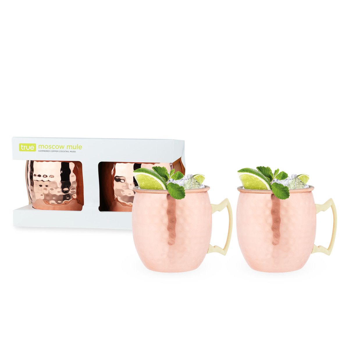 True Moscow Mule Mug Set of 2, Stainless Steel, Copper Finish, Holds 16 oz,  Cocktail Drinkware