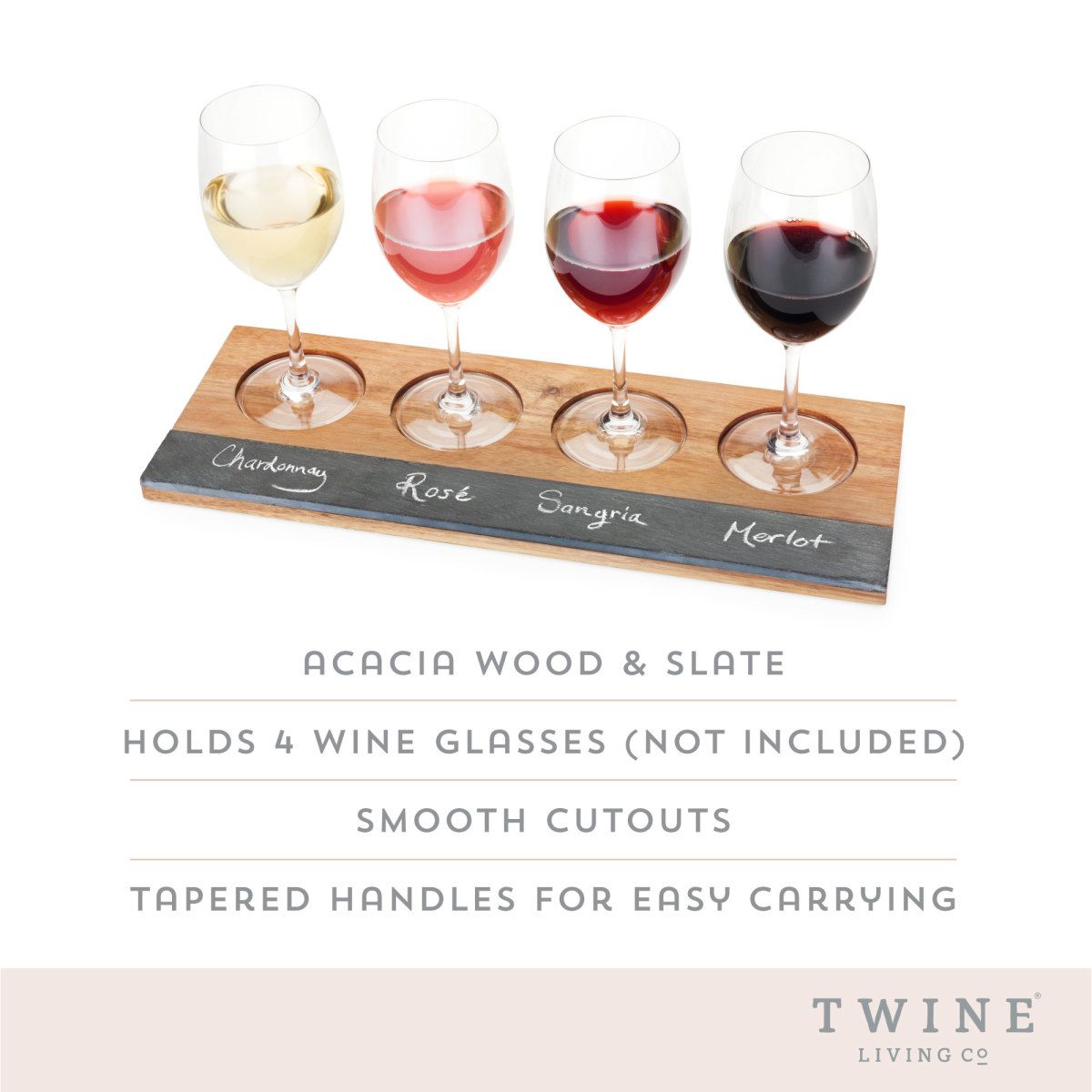 Twine Easy Wine Flight Server, Wine Tasting Carrier Board, Holds 4