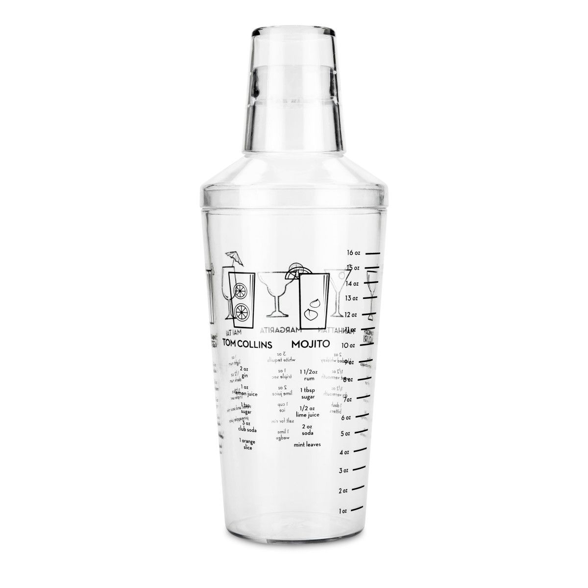 True Brands Clear Glass Cocktail Shaker with Cocktail Recipes and Strainer  (13.5 oz)
