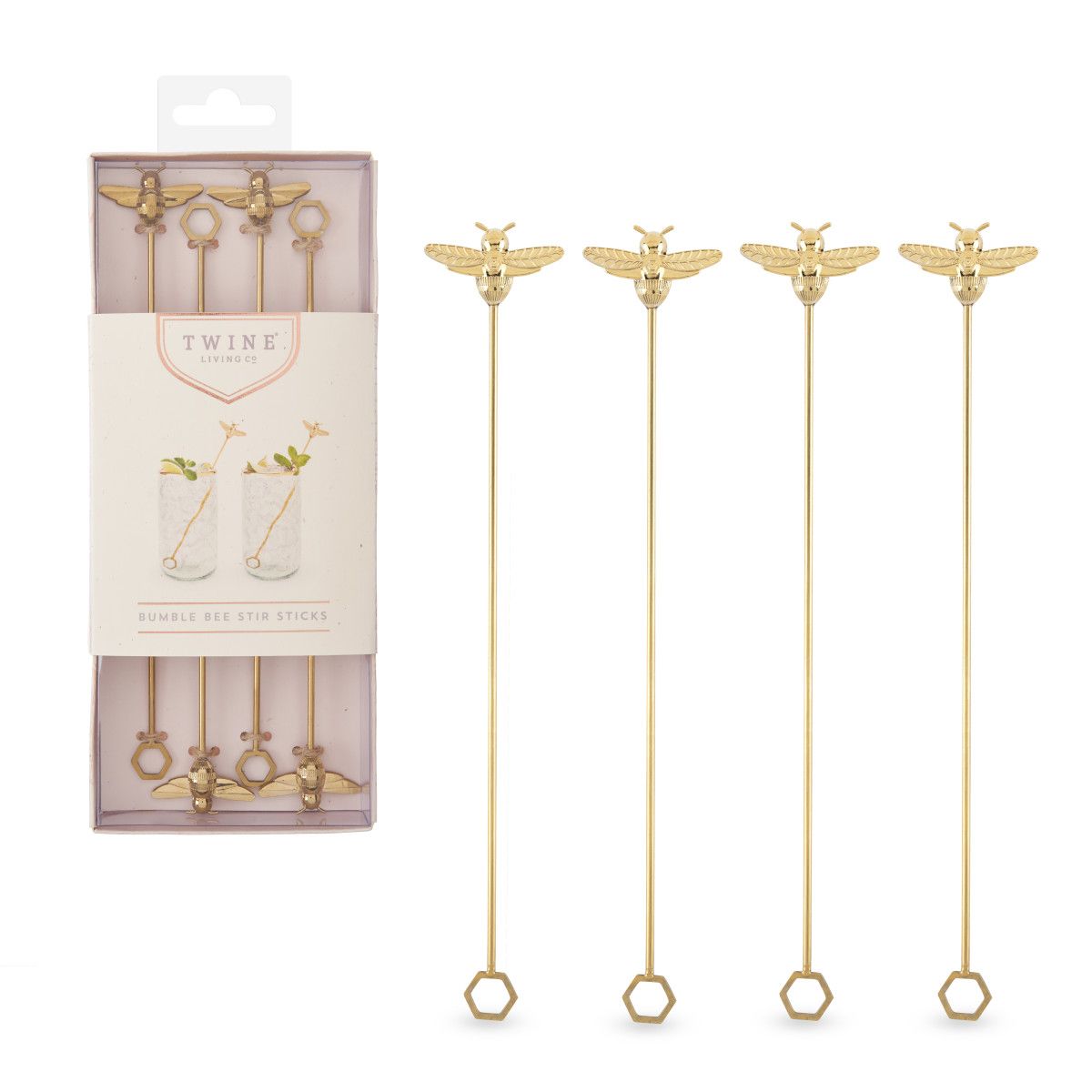 4Pcs Bumble Bee Cocktail Stirrers Swizzle Sticks Stainless Steel 7.5  Coffee Beverage Stir Sticks with Gold Decor Top for Mixing Cocktail, Hot  Cocoa